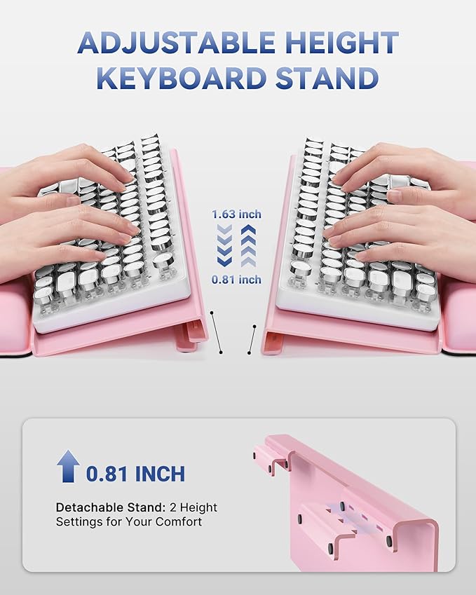 Laborio Computer Keyboard Stand for Desktop, 2-Level Height Adjustment Keyboard Wrist Rest, Non-Slip Key Board Riser Pad for Office, Gaming, and Home Desks(Pink)