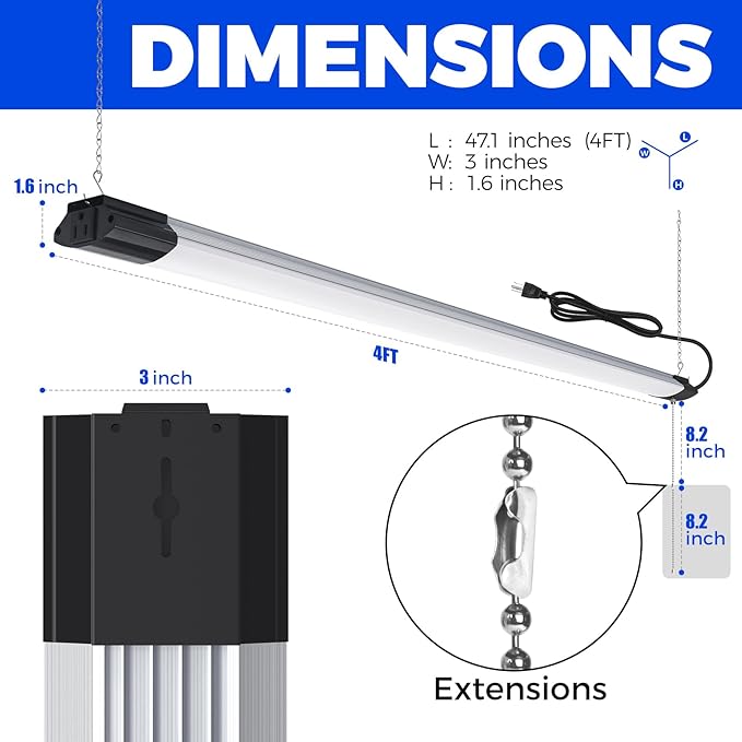 Barrina BS84 LED Shop Lights for Workshop 4FT, 84W, 10000LM, 6500K Utility Shop Lights, Pull Chain ON/Off, Hanging or Flush Mount, ETL, 6 Packs