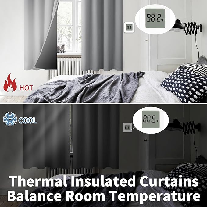 BGment Thermal Insulated 100% Blackout Curtains 63 Inch Length 2 Panels, Total Light Blocking Curtains for Bedroom, Grommet Window Drapes with Thick Black Liner, 42 Inch Wide Each Panel, Dove Grey