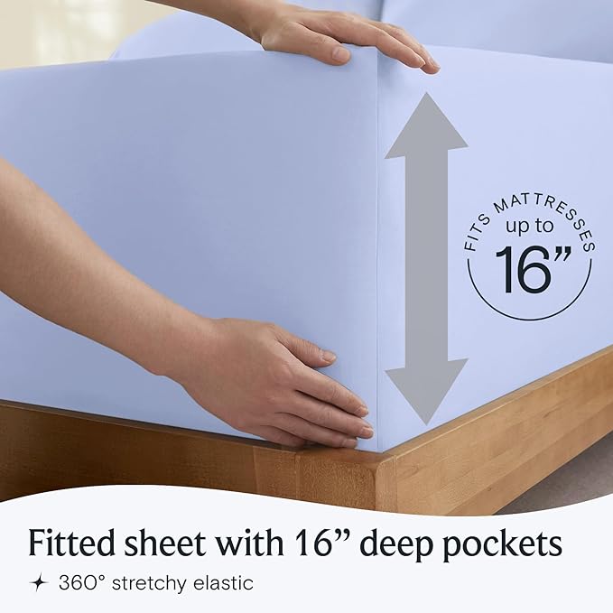 LuxClub 3 PC Twin Sheet Set, Deep Pockets Wrinkle Free Cooling Bed Sheets Hotel Bedding for Women, Men, Kids & Teens, Includes 1 Fitted Sheet, 1 Flat Sheet and 1 Pillowcase-Silky Soft Sky Blue
