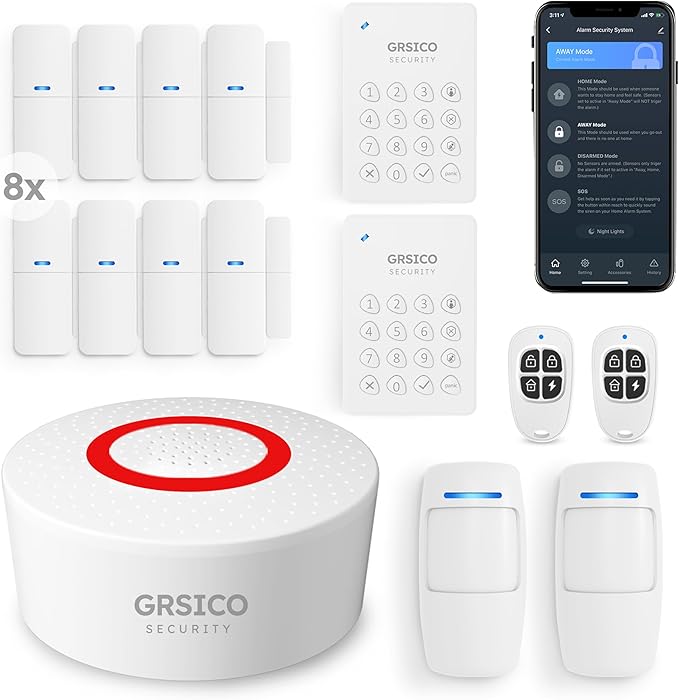 GRSICO Wireless Home Alarm System 15-Piece Kit, WiFi Alarm System for Home Security with Phone APP Alert (Alarm Siren, Keypad, Remote, Motion, and Door Sensors) for Home, Apartment, Work with Alexa