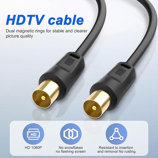 XMSJSIY RG6 Coaxial TV Cable 9.5mm TV Male to Male Adapter Cord w/ 9.5mm TV Female to Female Coupler Connector Cord for HDTV,Set-top Box, Radio,Satellite Receivers - 5M/16.4FT
