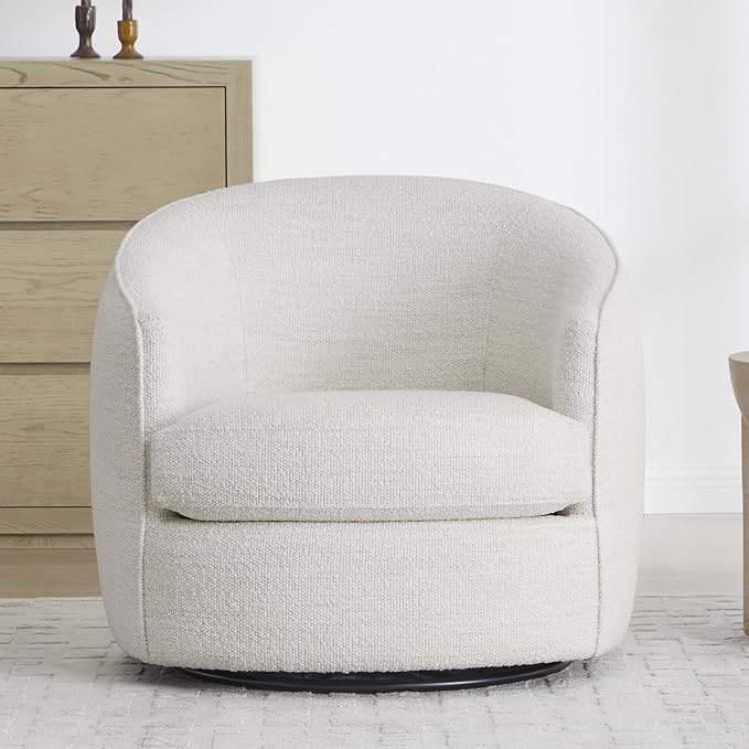 CHITA Swivel Barrel Chair, Modern Comfy FSC Certified Upholstered Boucle Accent Chair for Living Room, Fully Assembled, Cream