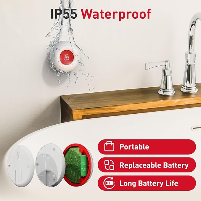 CallToU Caregiver Pager Elderly Alert Call Button for Seniors Smart Patient Call Bell Wireless Emergency Button System Adult Monitors at Home 3 Plugin Receivers 3 Waterproof Portable Transmitters