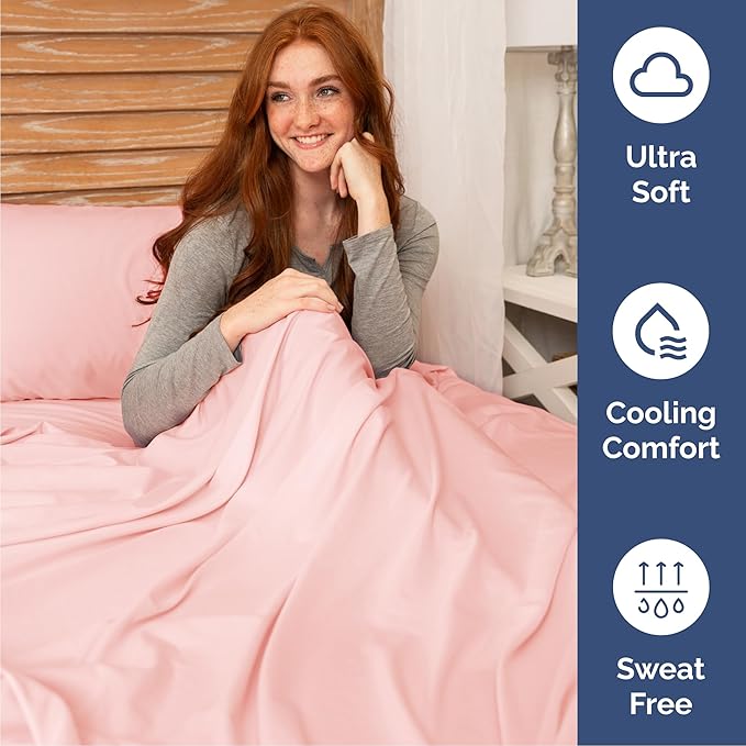 Cal King 6 Piece Sheet Set - Cooling, Comfy & Breathable - Hotel Luxury Bedding, Includes Fitted Sheet for Women, Men, Kids & Teens - 1 Flat, 1 Fitted Sheet, 4 Pillowcases w/Deep Pockets - Baby Pink