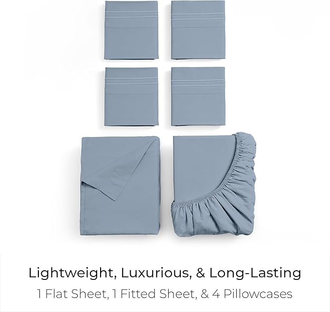 Mellanni Full Sheet Set - 6-Piece Iconic Collection Bedding, (Including 4 Pillowcases), 21-Inch Extra Deep Pocket, Easy Care, Ultra Soft, Cooling Sheets, Brushed Microfiber - Blue Hydrangea