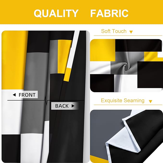 Yellow 100% Blackout Curtains for Bedroom 72 inch Length 2 Panels Set White Grey Modern Abstract Geometric Black Out Curtains Insulated Room Darkening Window Drapes for Living Room, 52Wx72L
