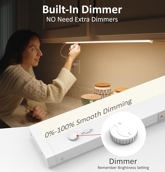 Leetdud Under Cabinet Lighting Plug in or Hardwired Built-in Dimmer, 32 Inch 16W, 5CCT 2700/3000/3500/4000/5000K, Linkable Counter Lights for Kitchen, ETL Dimmable LED Light Fixture, White