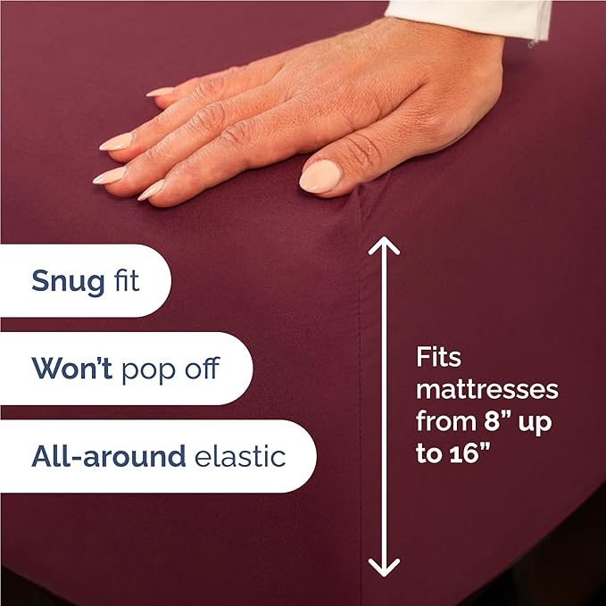 Full 6 Piece Sheet Set - Cooling, Comfy & Breathable - Hotel Luxury Bedding, Includes Fitted Sheet for Women, Men, Kids and Teens - 1 Flat, 1 Fitted Sheet, 4 Pillowcases with Deep Pockets - Burgundy