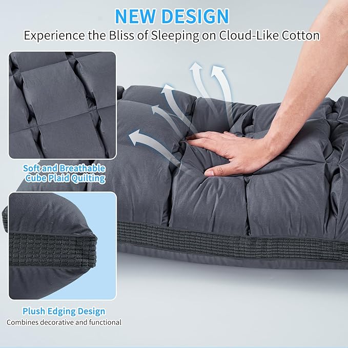 YOUR MOON Soft Pillow Queen for Sleeping, Super Soft Support Down Alternative Pillow, 100% Cotton Shell Luxury Comfy Fluffy Bed Pillows for Sleep(Gray)