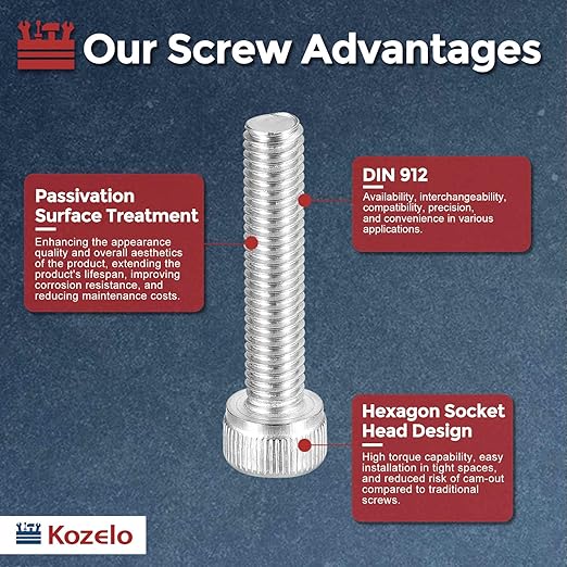 Kozelo 4pcs Socket Head Cap Screws - [M5-0.8 x 130mm] 304 Stainless Steel Allen Socket Drive for Electrical Motor 3D Printing Fan Engine Replacement Use, Silver