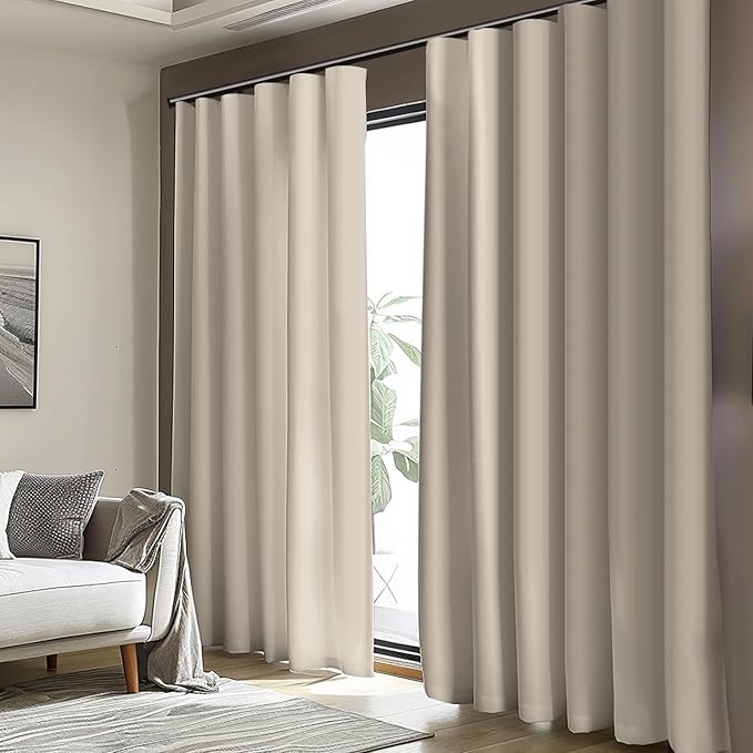 Room Divider Blackout Curtain Track Curtains Wall Dividers Panels Screen for Living Rooms Bedroom Office Privacy Partition Separation, W120 × L108 Inch,1 Panel, Beige