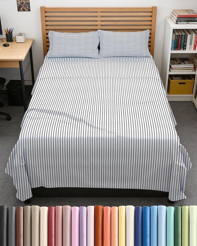 Full XL Bed Sheet Set - 4 Piece Extra Long Extended Full XL Sheets - Soft, Breathable & Cooling - Fits 8" to 16" Mattress with Deep Pockets - 54" x 80" - Wrinkle and Fade Resistant - Grey Stripes 2