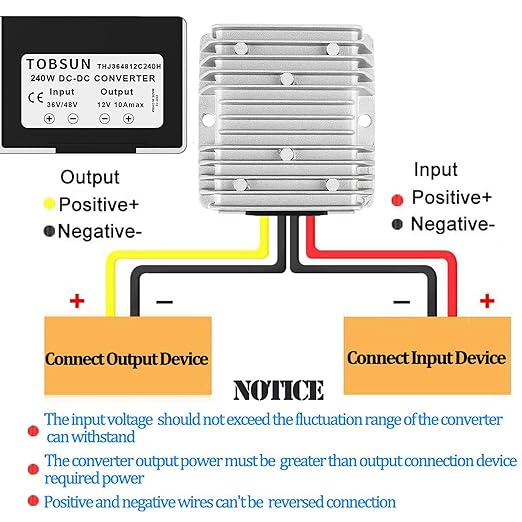 SUPERNIGHT 48V 36V to 12V Voltage Converter 240W 20A Regulator Step Down to 12V DC- DC Convert Reducer with Fuse Waterproof Power Supply Transformer Module for Golf Cart Scooters