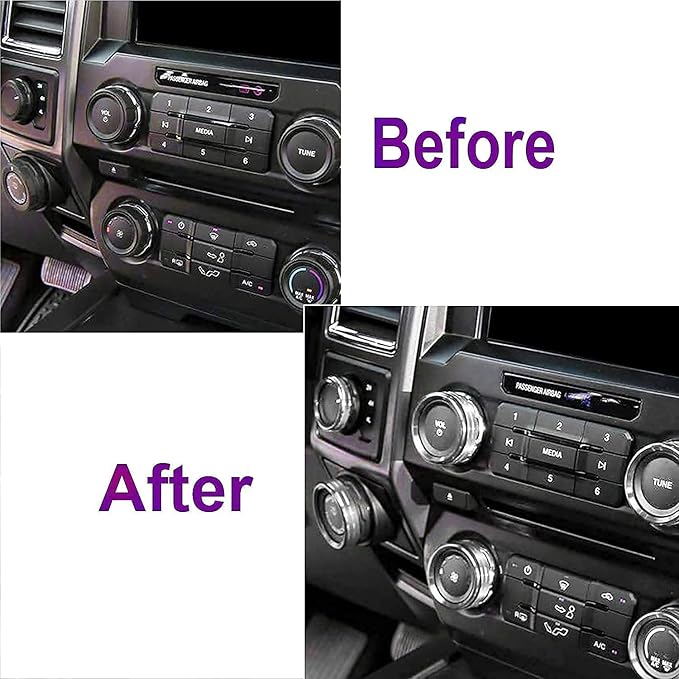 Knob Cover for F150 AC Climate Control Switch/Trailer/4WD/VOL/Tune Button Interior Center Console Trim Accessories Compatible with Ford F150 XLT 2016 2017 2018 2019 (Silver 6 Pcs)