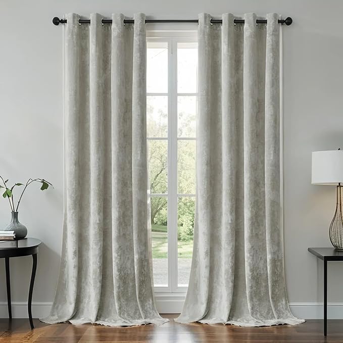 Silver Grey Crushed Velvet Curtains 52x84 inch Luxurious Thermal Insulated Soundproof Drapes for Living Room Bedroom Office Soft and Durable Light-Filtering Window Treatments, 2 Panels