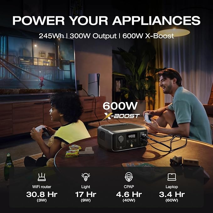 EF ECOFLOW Solar Generator RIVER 3 with 60W Solar Panel, 245Wh Portable Power Station LFP Battery, 300W Up to 600W AC Output, <20 MS UPS, 1Hr Fast Charging Power Station for Outdoor/RVs