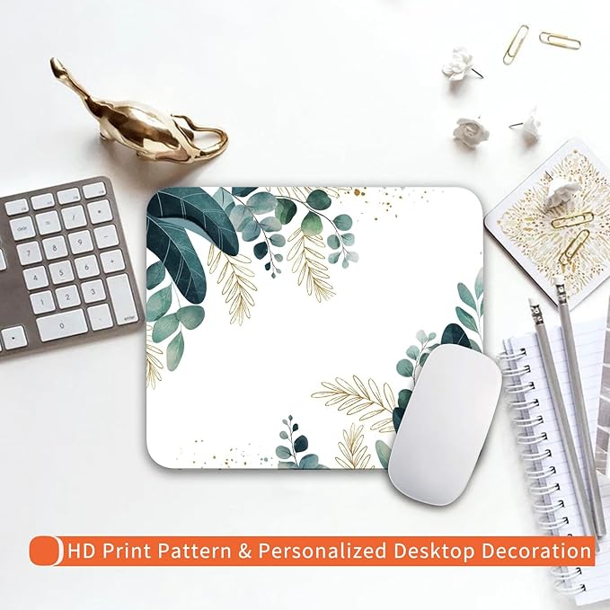 Armanza Square Mouse Pad Green Leaves, Personalized Premium-Textured Custom Mouse Mat Design, Washable Mousepad Cloth, Non-Slip Rubber Base Computer Mouse Pads for Wireless Mouse