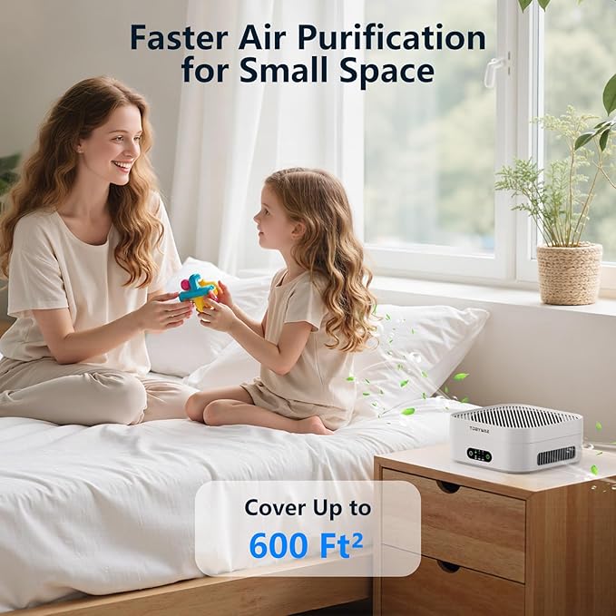 TDBYWAE Air Purifiers for Home Bedroom Up to 600 ft², True HEPA Air Purifier for Pets Dust Dander Pollen Odor Smoke, Portable Car Air Purifier for Travel