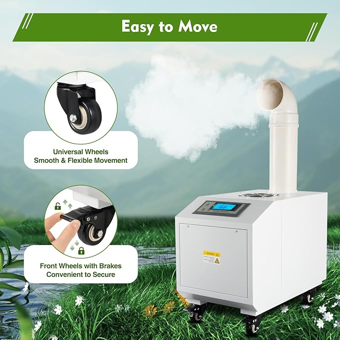 Humidifier Large Room,10L 6.6Lbs/H Industrial Ultrasonic Mist Maker with Wheels&10 Atomizing Discs,Agricultural Commercial Humidifier for Greenhouse,Grow Room&Plants