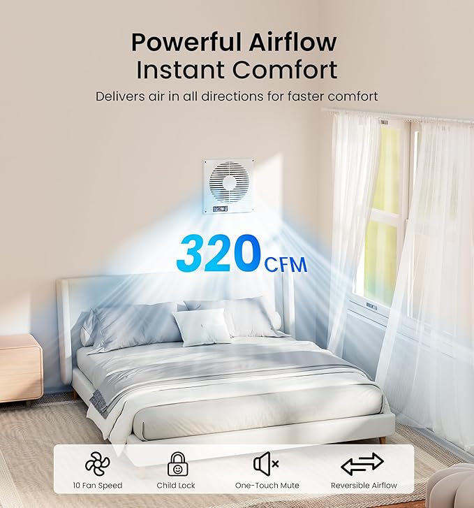 KOVIET 8" Room to Room Ventilation Fan with Remote, Quiet Reversible Through the Wall Air Transfer Fan, 10-Speed Smart Exhaust Vent, Temperature Control, ETL Certified for Bedroom, Kitchen, Laundry