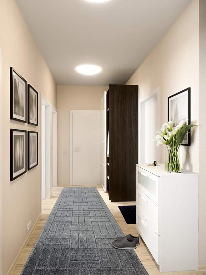6 FT Long Non-Slip Washable Carpet Runner Rug with Rubber Backing, Custom Floor Mat for Kitchen Hallway Stairs Bedroom Bathroom Entry, Bricks Anthracite Grey, Your Choice of Length, (26" X 6')