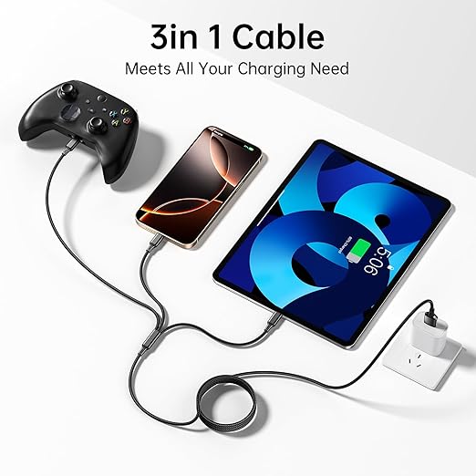 Multi USB Charging Cable 3A, (2Pack 6.6FT)3 in 1 Fast Charger Cord Connector with Dual Phone/Type C/Micro USB Port Adapter, Compatible with Tablets Phone 12 11 Pro 8 7 6 Samsung Galaxy(Charging Only)