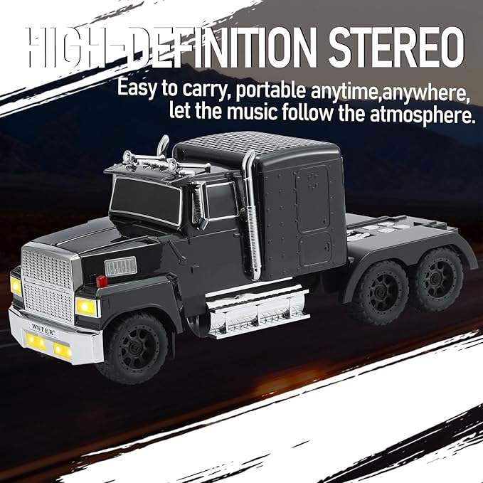 WSTER American Truck Bluetooth Speaker with HD Sound, TWS Pairing, LED Party Light, Operation Panel, Built-in Mic, Portable Car Model Speaker for Parties, Beach, Outdoor Activities (Black)