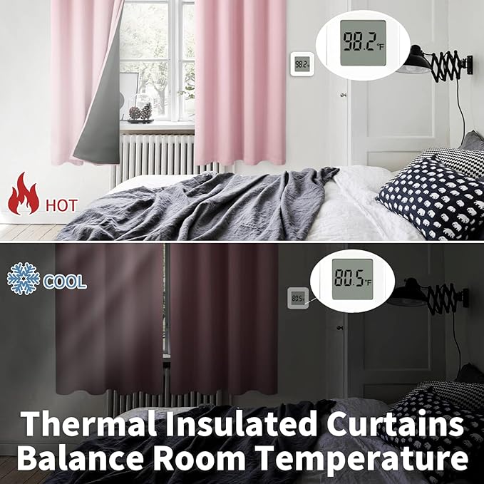 BGment Baby Pink 100% Blackout Curtains for Nursery Bedroom 63 Inch Length 2 Panels, Thermal Insulated Full Light Blocking Grommet Noise Cancelling Window Curtains for Girls Room, 38 Inch Wide Each
