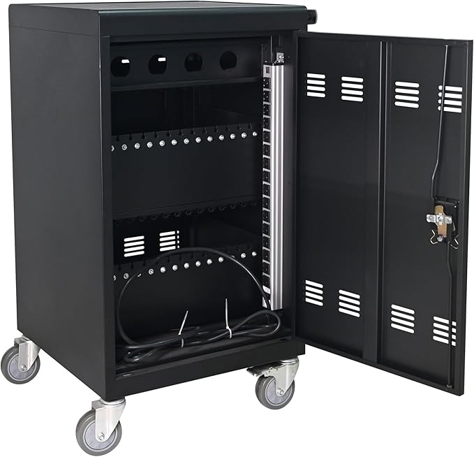 Aokleo Laptop Charging Cart,32 Devices Tablet Storage Carts for pad Up to 16.3" Screen, Classroom Computer Mobile Charging Station for Pads, Chromebooks,Laptops, Updated Password Lock(32 Bay-Black)