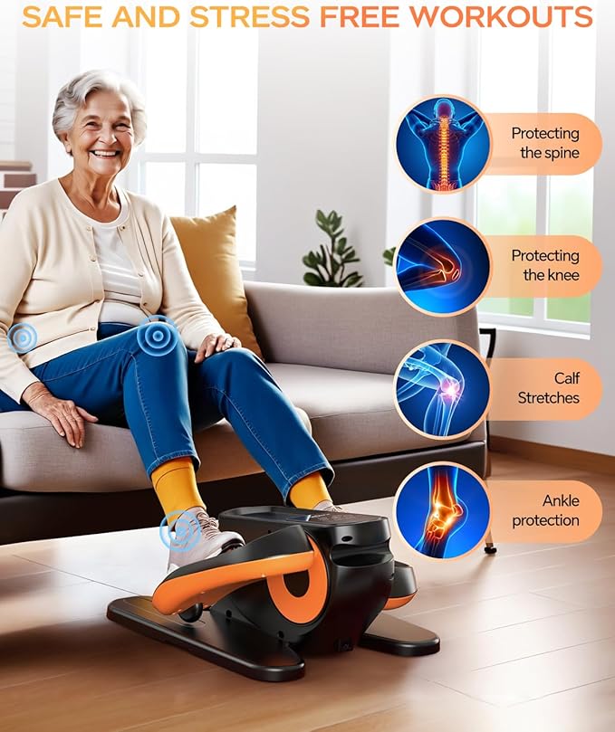 Under Desk Elliptical Machine with 12 Adjustable Speed, Quiet & Portable Seated Pedal with Remote Control & Non-Slip Foot Straps