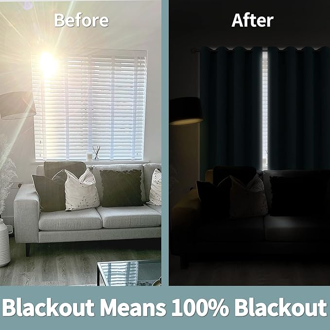 BGment Thermal Insulated 100% Blackout Curtains for Bedroom with Black Liner, Double Layer Full Room Darkening Noise Reducing Grommet Curtain (42 x 84 Inch, Frosty Green, 2 Panels)