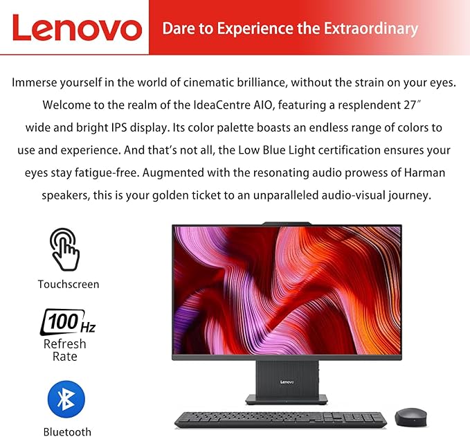 Lenovo IdeaCentre Business All-in-One, 27" FHD Touchscreen 100Hz, AMD Ryzen 5 7535HS, 64GB DDR5 RAM, 2TB SSD, Webcam, Wireless KB & Mouse, Windows 11 Home, Bundle with Adata 64GB USB Flash Drive