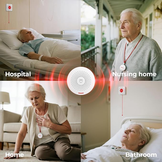 Hapippofa Caregiver Call Button WiFi Elderly Alert Call Button Life Alert Systems for Seniors No Monthly Fee for Elderly/Disabled/Home/Hospital