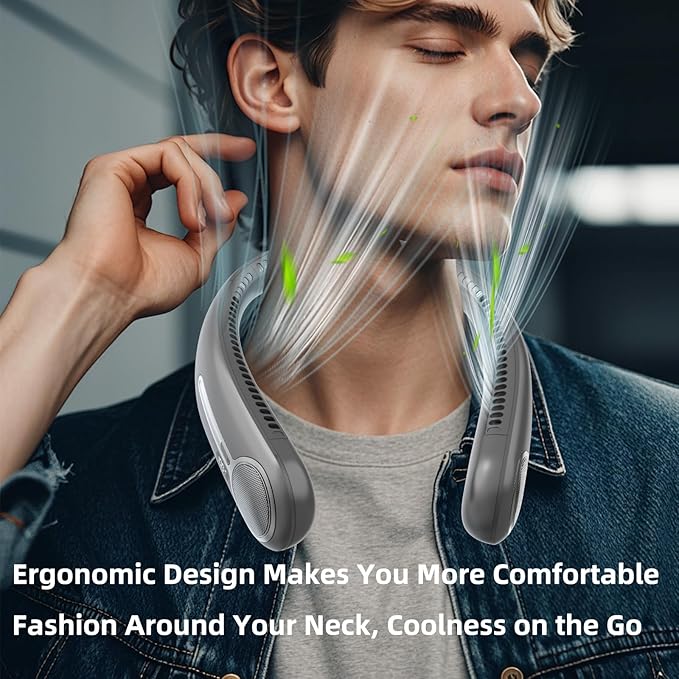 Kinhowly Portable Neck Fan,Hands Free Personal Wearable Bladeless Fan,6000mAh USB Rechargeable,360° Cooling,LED Display,4-Speeds,Birthday Gifts for Men Women Dad Mom,Valentines Day Gifts (Dark grey)