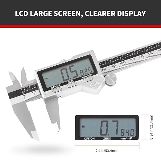 6" / 150 mm Stainless Steel Digital Caliper (IP54) & Stainless Steel Rule Set, Inch/Millimeter/Fraction Conversion, Splash-Proof Protection with Large LCD Display – Precision Measuring Tools
