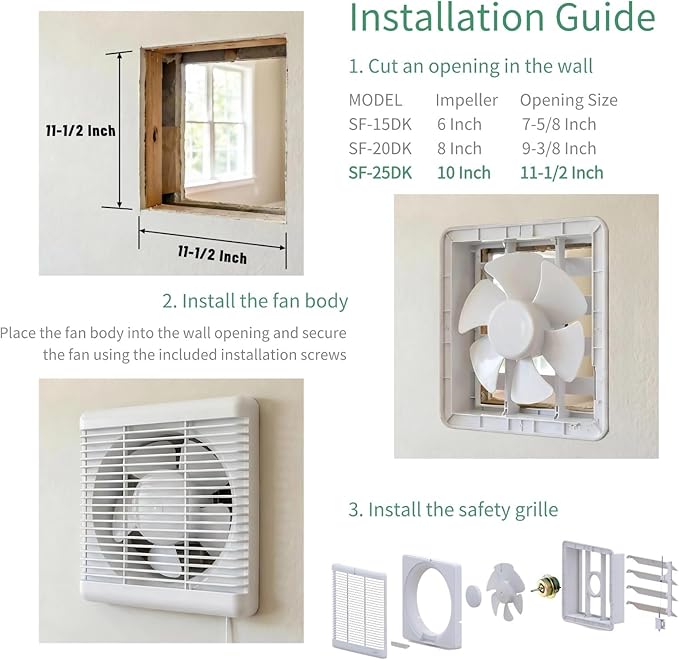 SAILFLO 10 Inch Window Shutter Exhaust Fan,11.6 x 11.6 Inch Cutout, 406CFM 35W Wall-Mounted Ventilation Air Intake Extractor for Bathroom Home
