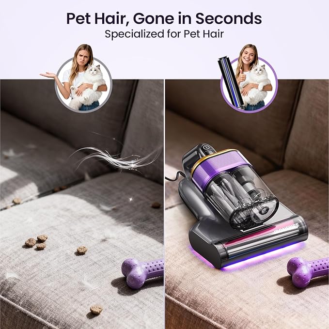 IRONSPIRE Bed Vacuum Cleaner, Mattress Vacuum with 2 Roller Brushes 253.7nm UV-C Light & Ultrasonic,145°F Heat, HEPA Filter, 18kPa Suction 650W Powerful Handheld Vacuums for Dust & Pet Hair(Corded)