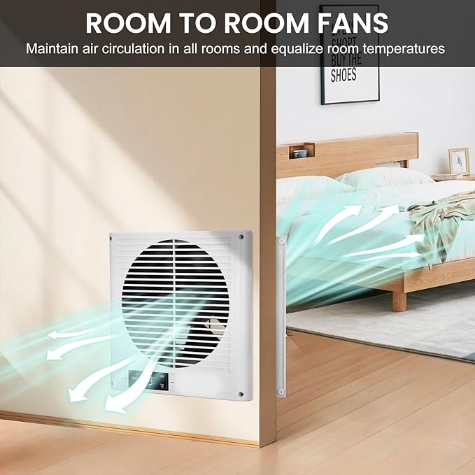 Qnemaei 8" Through Wall Fan 305 CFM, Room to Room Air Transfer Fan, Reversible Airflow Design, Programmable Timer, Quietly Circulating Air for Home, Office, Closet, Laundry Room & More