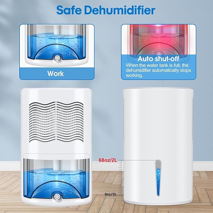 Dehumidifier, Dehumidifier for Home, 68 OZ Water Tank, Small Dehumidifiers for Bedroom (1000sq.ft) with 7 LED Lights, Ultra Quiet & Auto Shut off, Bathroom, Basement, Closet, Garage, RV. (White)