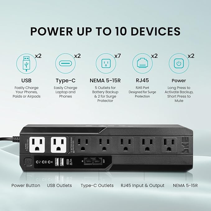 SKE SMART KEY ENERGY SKE 425VA/240W UPS Battery Backu Surge Protector for Computer UPS Battery Backup Uninterruptible Power Supply…, VL425