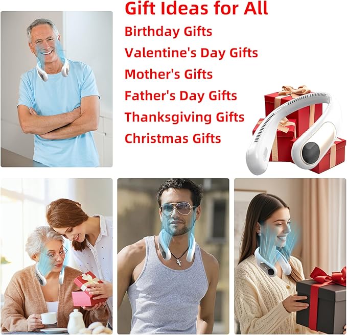 Portable Neck Fan,Personal Wearable Bladeless Fan,LED Display,4-Speeds,6000mAh USB Rechargeable,360° Strong Cooling Wind,Hands Free,White Elephant Gift,Christmas Gifts for Men Women Dad Mom (White)
