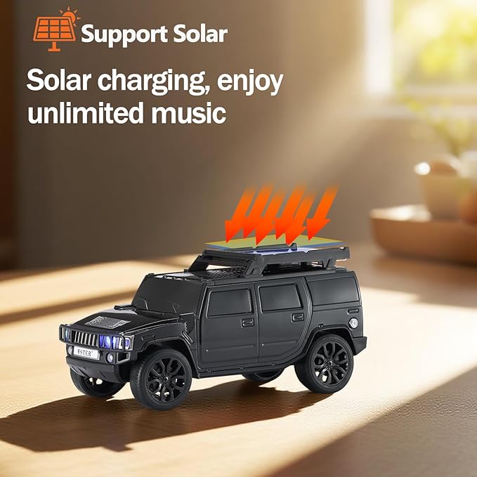 WSTER WS-696 Solar Bluetooth Replica Speaker – Portable Modern Off-Road Car Design with HD Sound, TWS, LED Party Light, USB/TF Playback, FM, Built-in Microphone, Surprise Gift(Black)