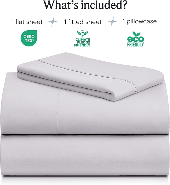 LuxClub 3 PC Twin Sheet Set, Deep Pockets Wrinkle Free Cooling Bed Sheets Hotel Bedding for Women, Men, Kids & Teens, Includes 1 Fitted Sheet, 1 Flat Sheet and 1 Pillowcase-Silky Soft Dove Gray