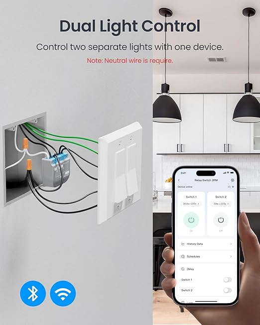 SwitchBot WiFi Switch 2PM Compatible with Alexa/Apple Home/Google Home, Power-Measuring Relay Switch Module with Integrated Bluetooth Repeater and Dry Contact, Wi-Fi 2.4 GHz, 16A (Pack of 4)