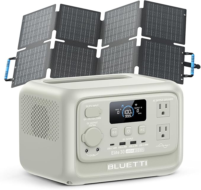 BLUETTI Elite 30 V2 Solar Generator with 60W Solar Panel (Ships Separately), 288Wh LiFePO4 Portable Power Station, 600W AC Ports (1500W Power Lifting), UPS, Fast Charge for Camping, Road Trip, Travel