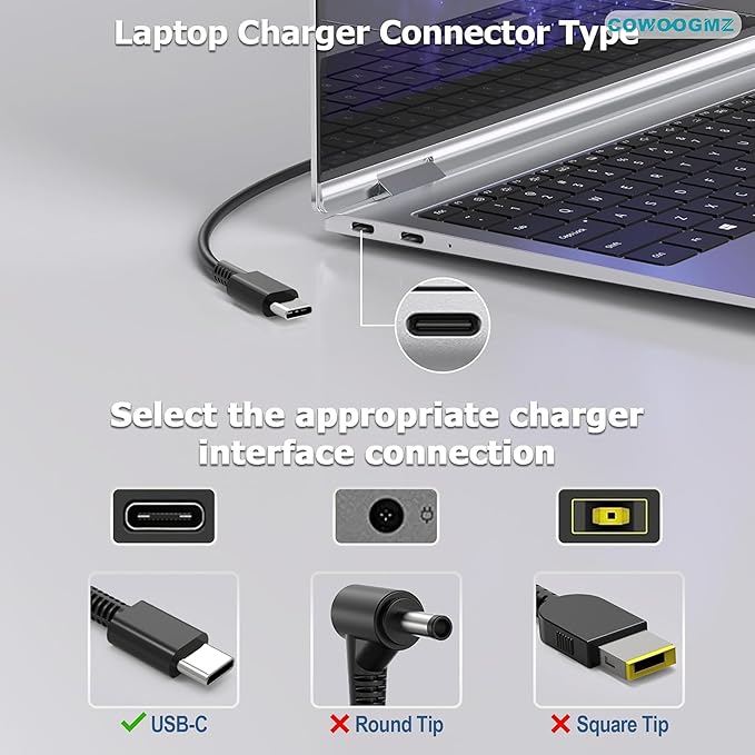 COWOOGMZ 65W USB C Laptop Charger Compatible with Lenovo ThinkPad X1 X13 T14 T15 E14 E15 T480s T490 E480 Yoga 7i 9i Thinkbook 13s 14 15 16 Plus G4 65W 45W Computer Charger USB Type C AC Power Adapter