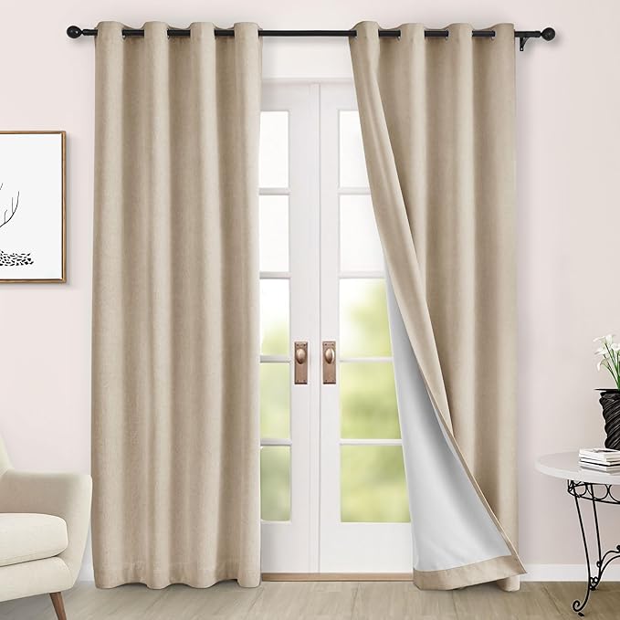 Macochico Thermal Blackout Chenille Curtains 100% Blackout Window Draperies for Living Room Bedroom Auditorium Banquet Hotel Taupe Curtains with Tieback Classic Home Decor 72" Wx102 L 1 Panel