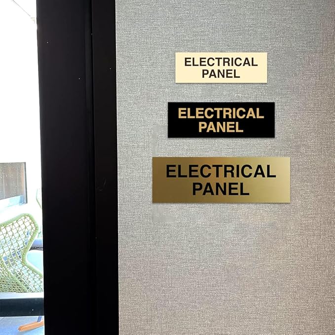 All Quality Basic Electrical Panel Sign - Fire Regulation Safety Compliance Sign - Brushed Gold - Large (1 Pack)