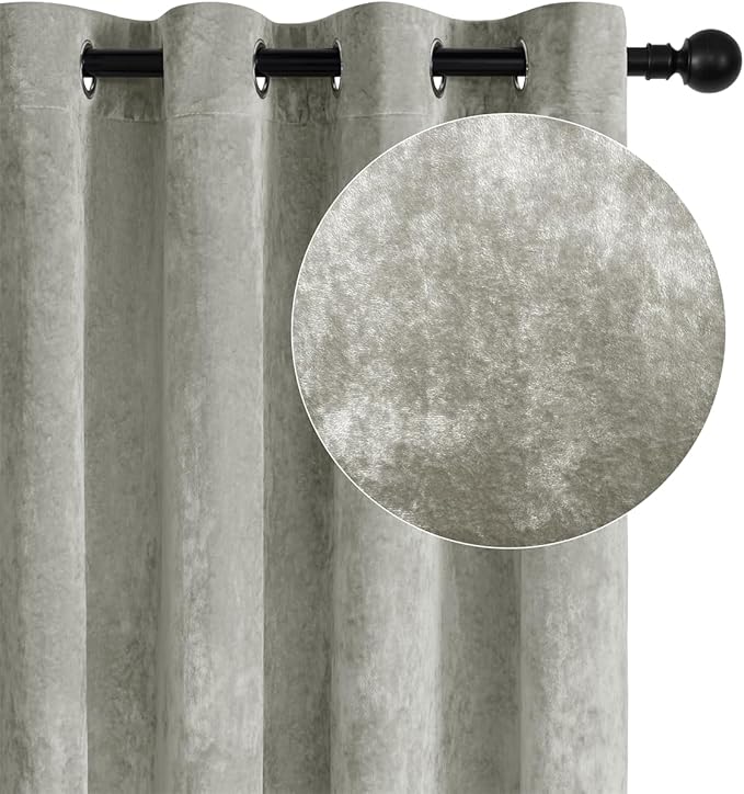 SMILETIME Silver Grey Crushed Velvet Curtains 52x84 inch Luxurious Thermal Insulated Soundproof Drapes for Living Room Bedroom Office Soft and Durable Light-Filtering Window Treatments, 2 Panels